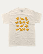 Dino Nugget graphic tee with bold and humorous print, funny nugget graphic. Perfect for adults and gift-giving. Cream shirt.