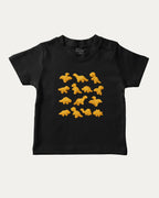 Dino Nugget graphic tee with bold and humorous print, funny and trendy graphic. Perfect for adults and gift-giving. Black shirt.