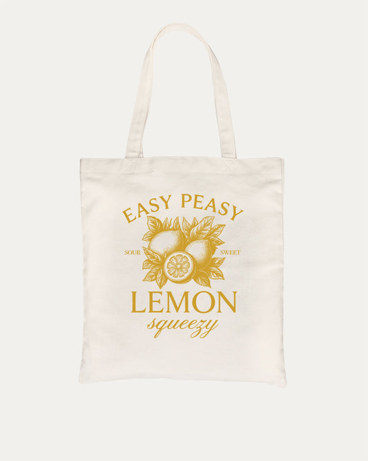 Easy Peasy Lemon Squeezy cotton canvas tote bag with humorous graphic, perfect for everyday carry. Vintage lemon graphic accessory, great for shopping, school, or casual days. Special gifts for friends. Natural bag
