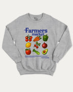 Farmers Market pullover sweatshirt, perfect for special birthday. A must-have orgarnic pullover, comfy cold-weather wear, bold casual look. Heather Grey sweater