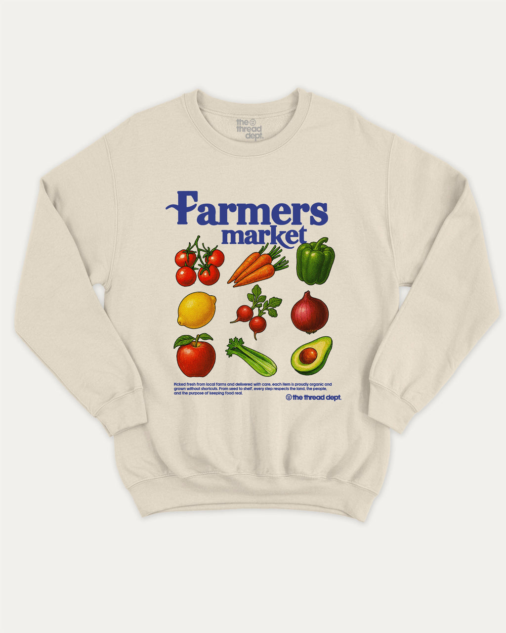 Farmers Market pullover sweatshirt, perfect for special birthday. A must-have orgarnic pullover, comfy cold-weather wear, bold casual look. Natural sweater