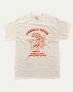 French Fries graphic tee with bold and humorous print, Food Graphic T shirt, Perfect Gift for Food Lover, French Fries Graphic T shirt, funny and trendy graphic. Perfect for adults and gift-giving. Cream shirt.