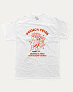 French Fries graphic tee with bold and humorous print, Food Graphic T shirt, Perfect Gift for Food Lover, French Fries Graphic T shirt, funny and trendy graphic. Perfect for adults and gift-giving. White shirt.