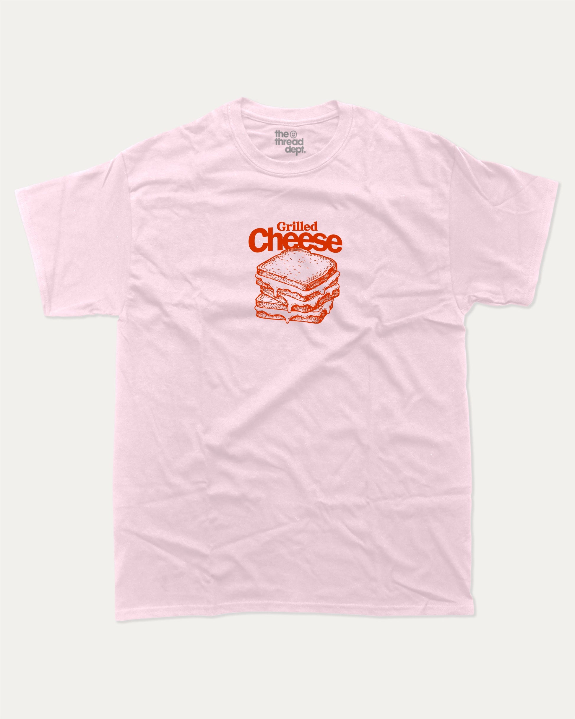 Grilled Cheese graphic tee with bold and humorous print, funny and trendy graphic. Food Lover Graphic T shirt, Craving Graphic T shirt, Snack Graphic T shirt,  Perfect for adults and gift-giving. Pink shirt.
