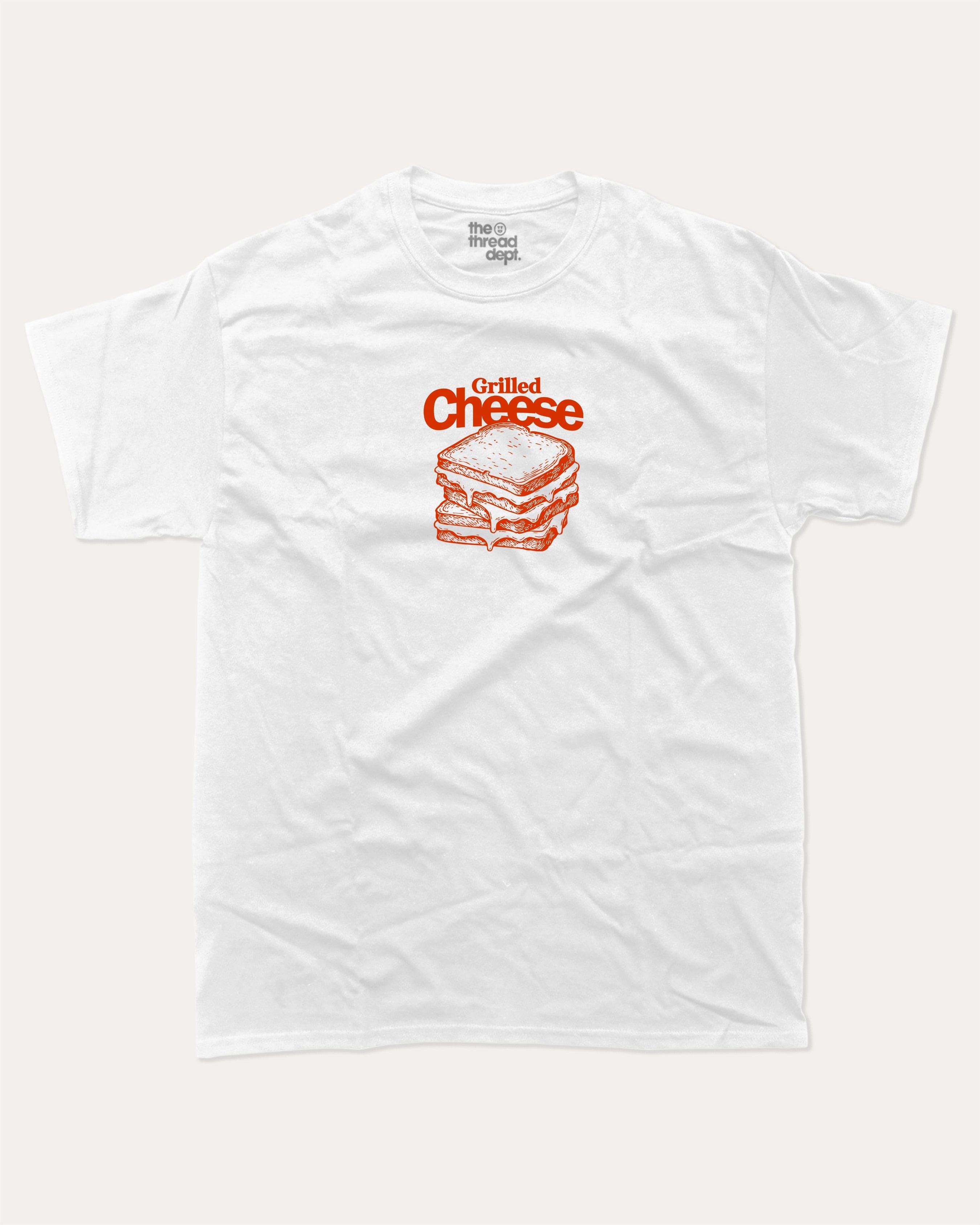 Grilled Cheese graphic tee with bold and humorous print, funny and trendy graphic. Food Lover Graphic T shirt, Craving Graphic T shirt, Snack Graphic T shirt,  Perfect for adults and gift-giving. White shirt.