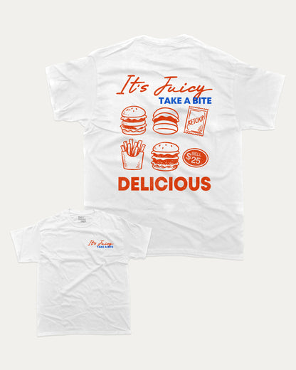 Hamburger graphic tee with bold and humorous print, Perfect Gift for Hamburger Lover, Craving tee, Food Graphic T shirt, funny and trendy graphic. Perfect for adults and gift-giving. White shirt.