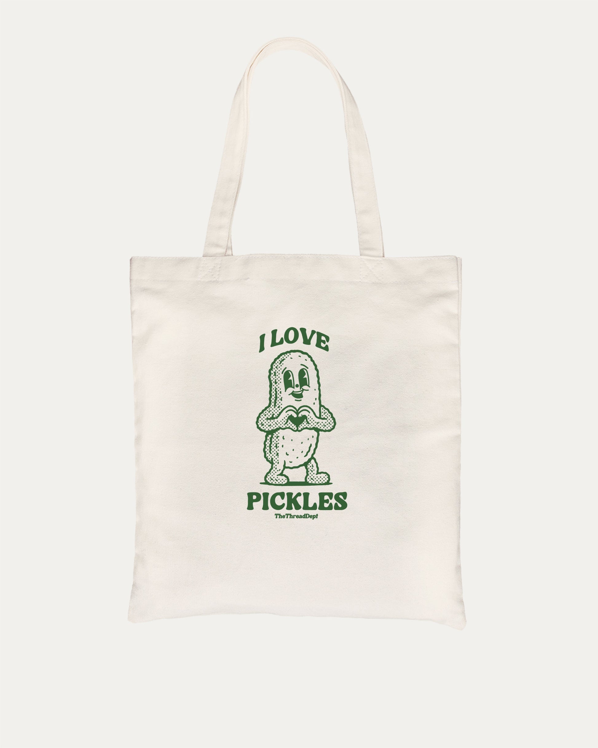 I Love Pickles cotton canvas tote bag with humorous graphic, perfect for everyday carry. A must-have aesthetic accessory, great for shopping, school, or casual days. Special gifts for friends. Natural bag