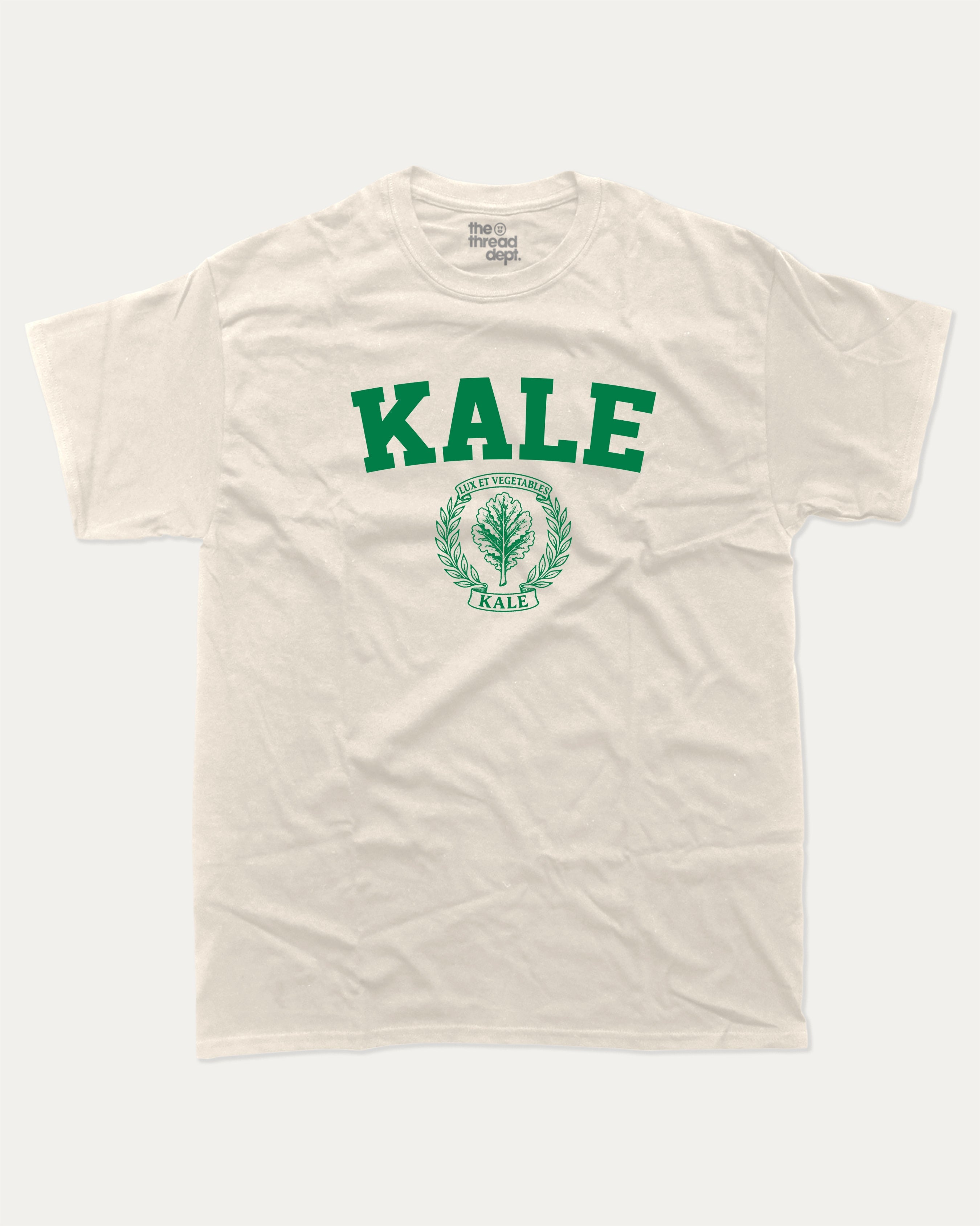 KALE University graphic t-shirt, Food T shirt, Food lover t shirt, Funny Food T shirt, . A must-have funny tee, trending meme shirt, unique gift idea. Cream.