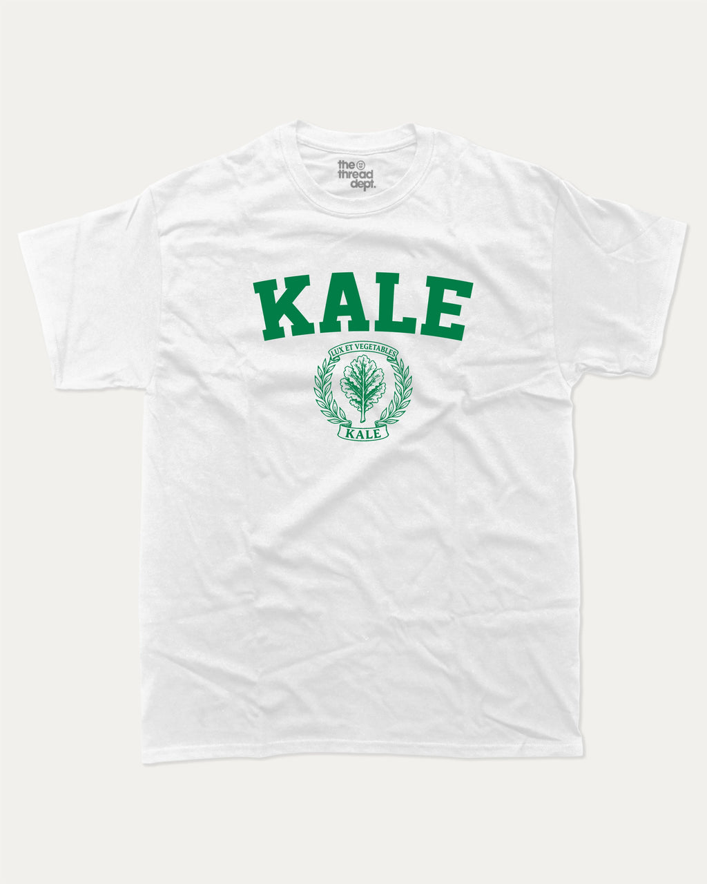 KALE University graphic t-shirt, Food T shirt, Food lover t shirt, Funny Food T shirt, . A must-have funny tee, trending meme shirt, unique gift idea. White.