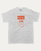 More Mayo graphic tee with retro and funny print, minimal food graphic. Perfect funny gifts for friends and gift-giving. Ash Grey shirt.
