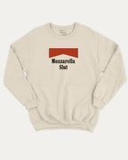 Mozzarella Slut graphic sweatshirt with bold and humorous print, warm and cozy graphic for everyday wear. Perfect for adults and gift-giving. Natural pullover.