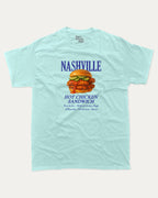Nashville Hot Chicken Sandwich graphic t-shirt, Food Graphic T shirt,  A must-have funny tee, trending meme shirt, unique gift idea. Celadon.