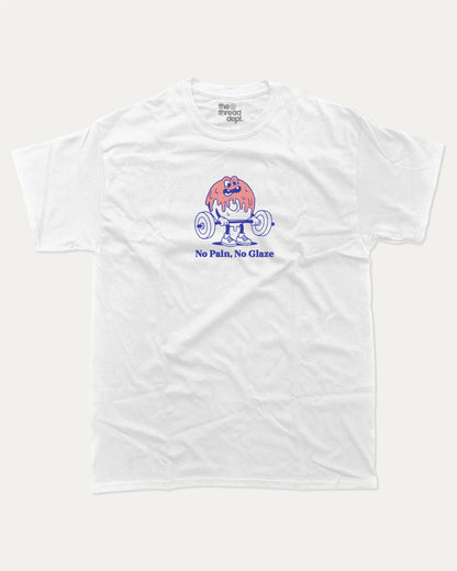 No Pain No Glaze graphic t-shirt, Funny Food T shirt, Food Graphic T shirt, Donut T shirt, Funny Food Tee, A must-have funny tee, trending meme shirt, unique gift idea. White.