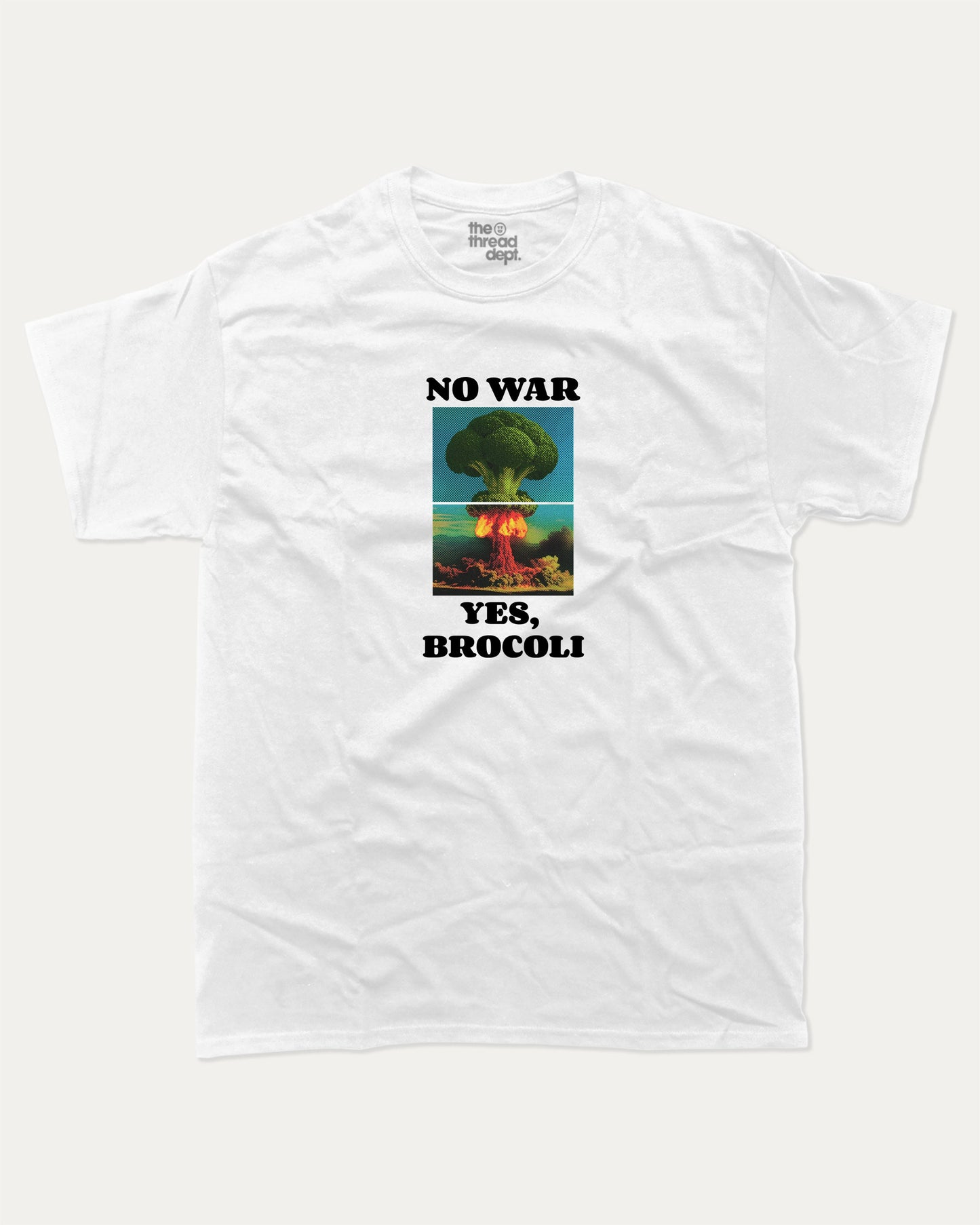No War Yes Brocoli graphic t-shirt, Food Graphic T shirt, Funny Food T shirt, A must-have funny tee, trending meme shirt, unique gift idea. White.