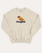 Nuglife graphic sweatshirt with cute and humorous print, warm and cozy graphic for everyday wear. Perfect for adults and gift-giving. Natural pullover.
