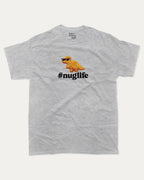 Nuglife graphic tee with bold and humorous print, funny nugget graphic. Perfect for adults and gift-giving. Heather Grey shirt.