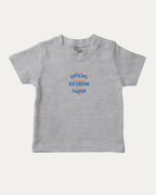 Official Ice Cream Taster graphic tee with bold and humorous print, funny and trendy graphic. Retro Inspired Graphic T shirt, Vintage Ice Cream Graphic T shirt,  Perfect for adults and gift-giving. Heather Grey shirt.