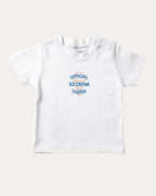 Official Ice Cream Taster graphic tee with bold and humorous print, funny and trendy graphic. Retro Inspired Graphic T shirt, Vintage Ice Cream Graphic T shirt,  Perfect for adults and gift-giving. White shirt.