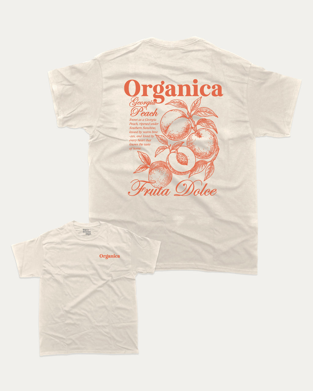 Organica graphic tee with orgarnic lover graphic, funny and trendy graphic. Perfect for adults and gift-giving. Cream shirt.