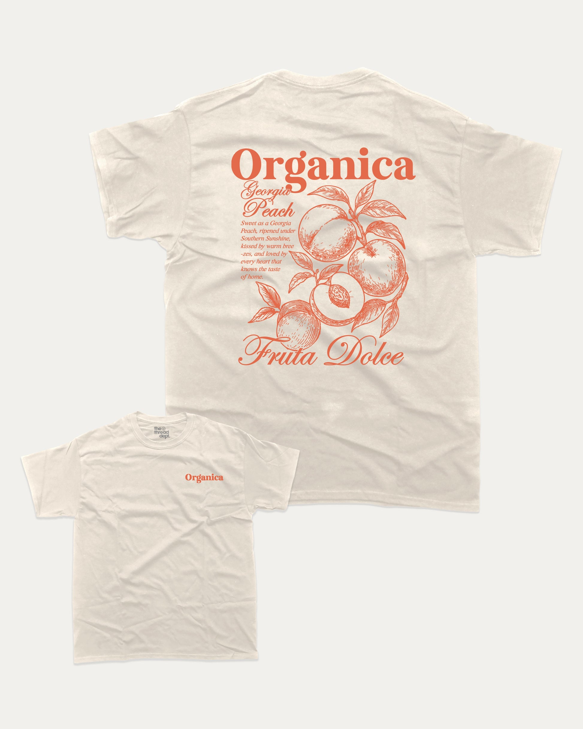 Organica graphic tee with orgarnic lover graphic, funny and trendy graphic. Perfect for adults and gift-giving. Cream shirt.