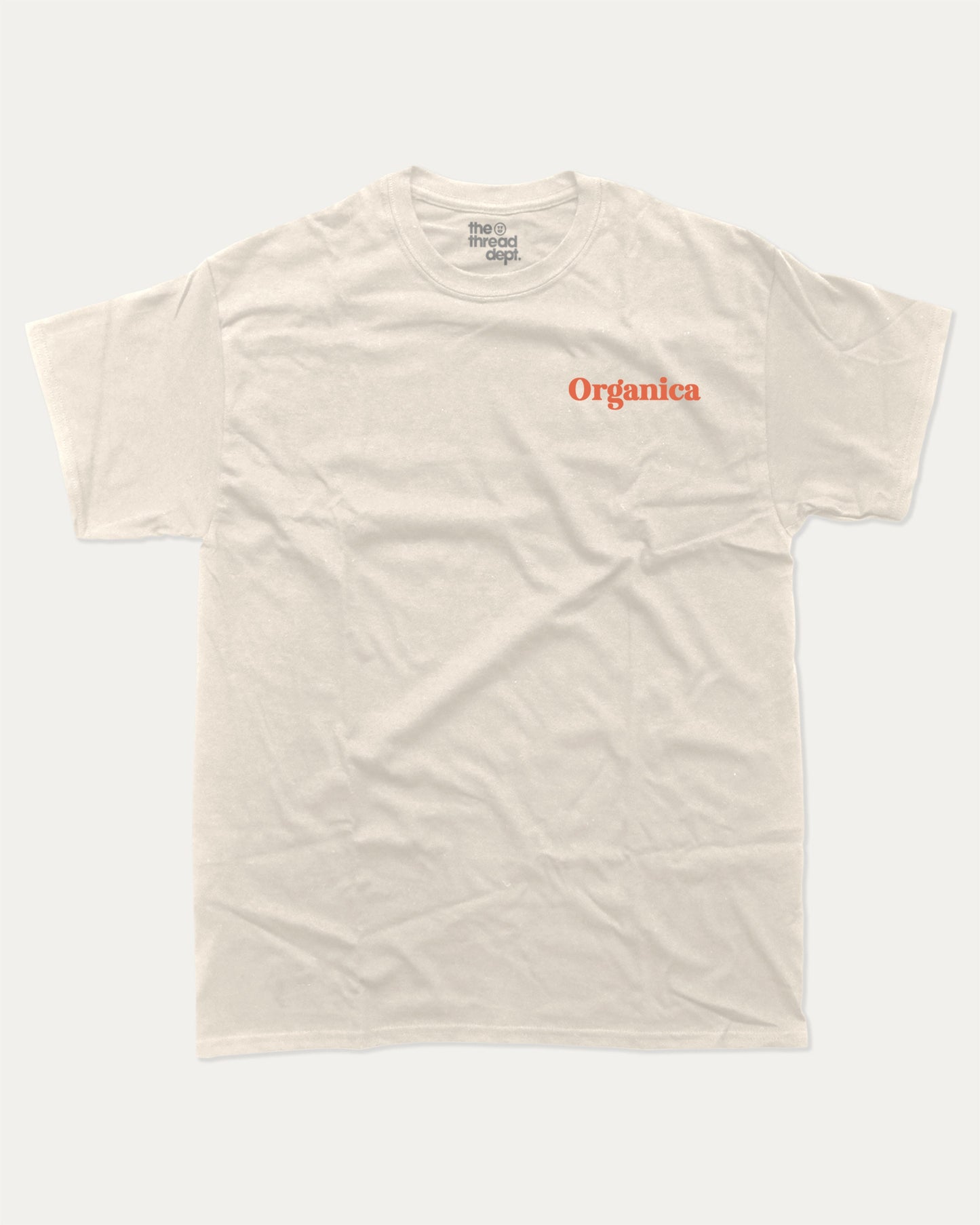 Organica graphic tee with orgarnic lover graphic, funny and trendy graphic. Perfect for adults and gift-giving. Cream shirt.