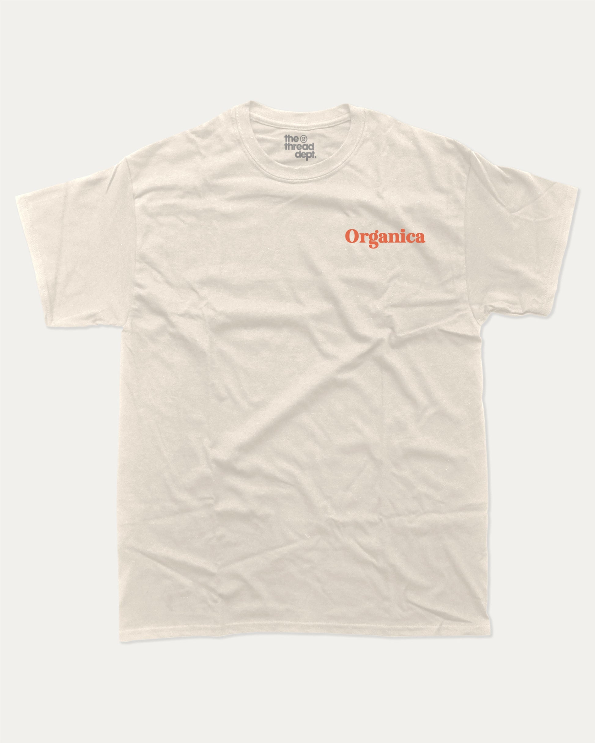 Organica graphic tee with orgarnic lover graphic, funny and trendy graphic. Perfect for adults and gift-giving. Cream shirt.