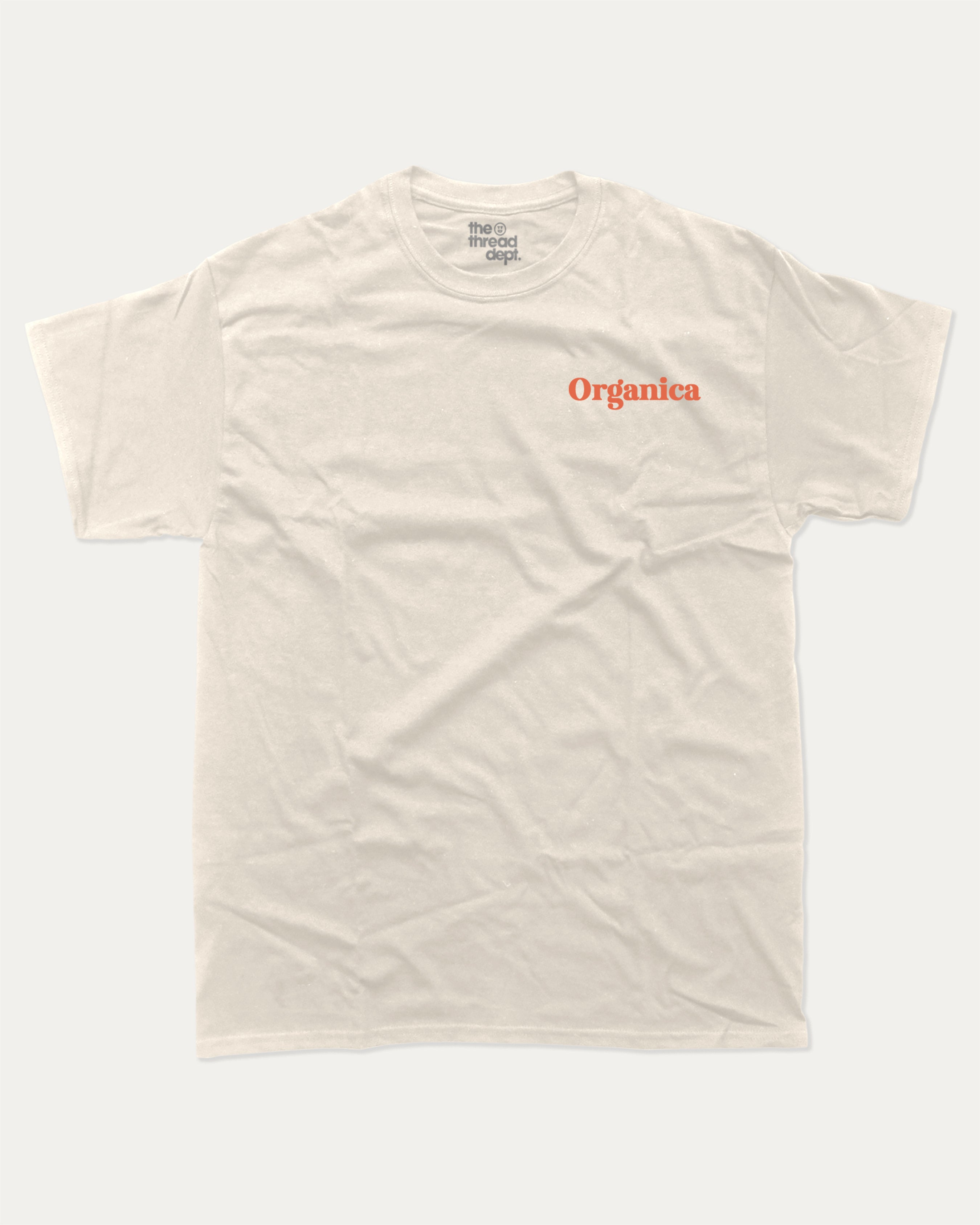 Organica graphic tee with orgarnic lover graphic, funny and trendy graphic. Perfect for adults and gift-giving. Cream shirt.