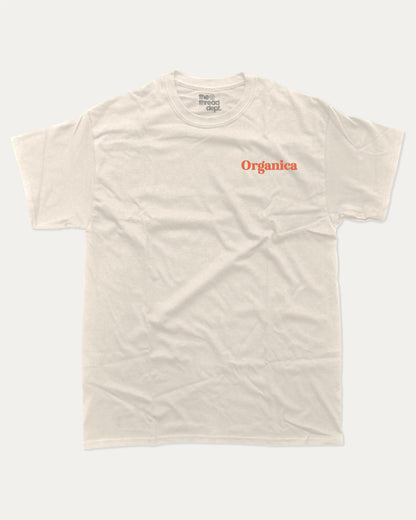 Organica graphic tee with orgarnic lover graphic, funny and trendy graphic. Perfect for adults and gift-giving. Cream shirt.