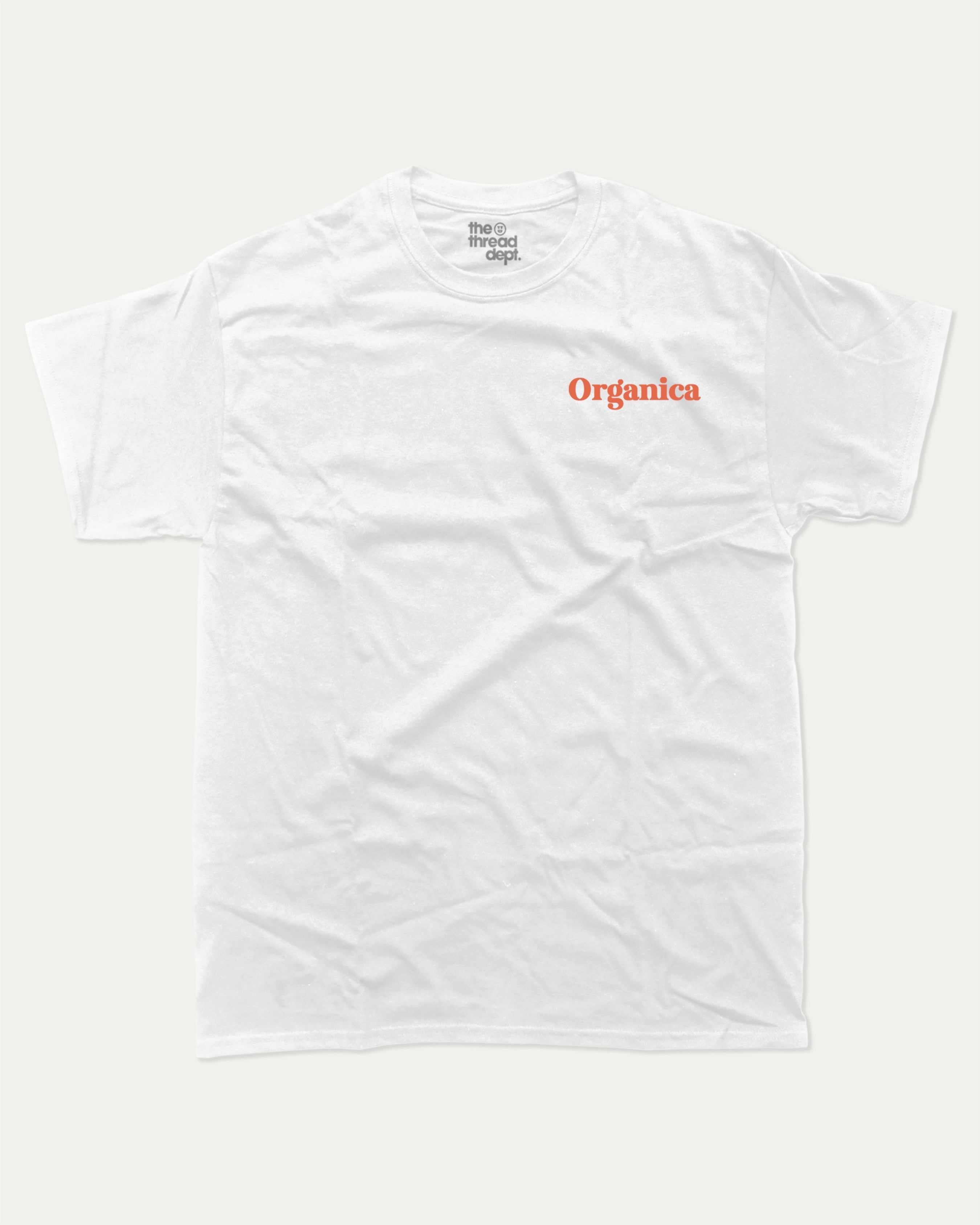 Organica graphic tee with orgarnic lover graphic, funny and trendy graphic. Perfect for adults and gift-giving. White shirt.