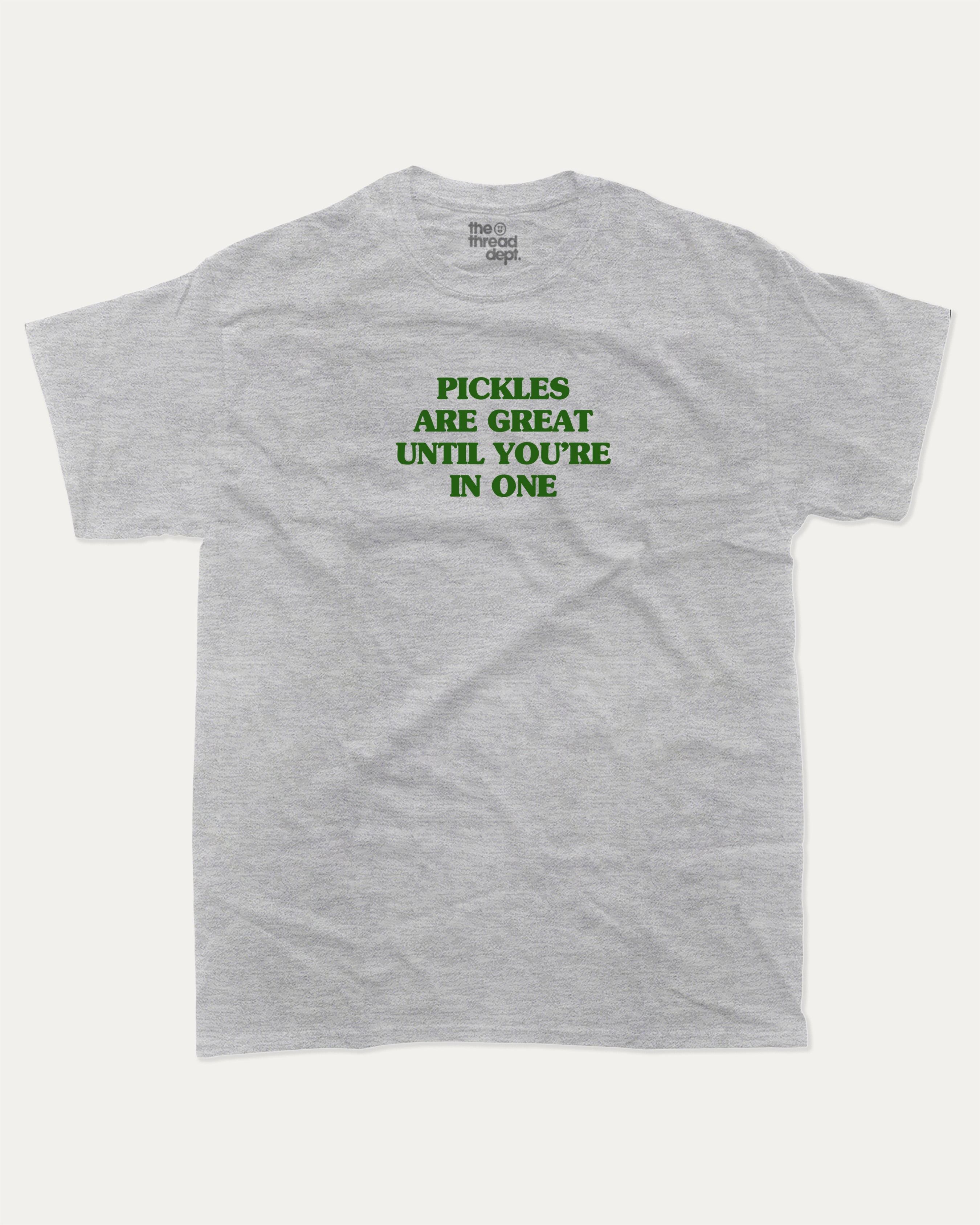 Pickles are great graphic tee with bold and humorous print, funny and trendy graphic. Perfect for adults and gift-giving. Heather Grey shirt.