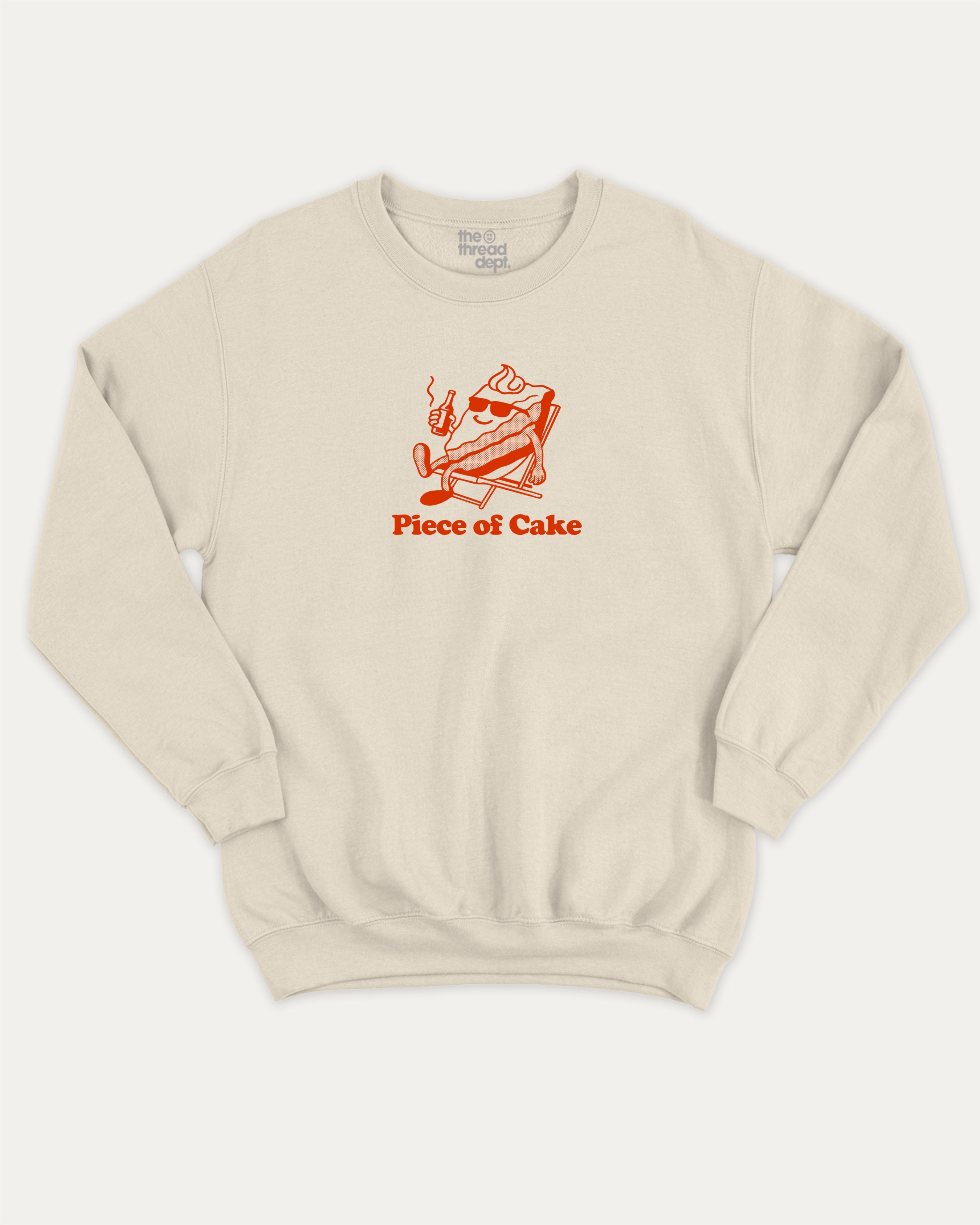 Piece Of Cake graphic sweatshirt with bold and humorous print, Funny Food Graphic T shirt, Food Graphic Shirt, warm and cozy graphic for everyday wear. Perfect for adults and gift-giving. Natural pullover.