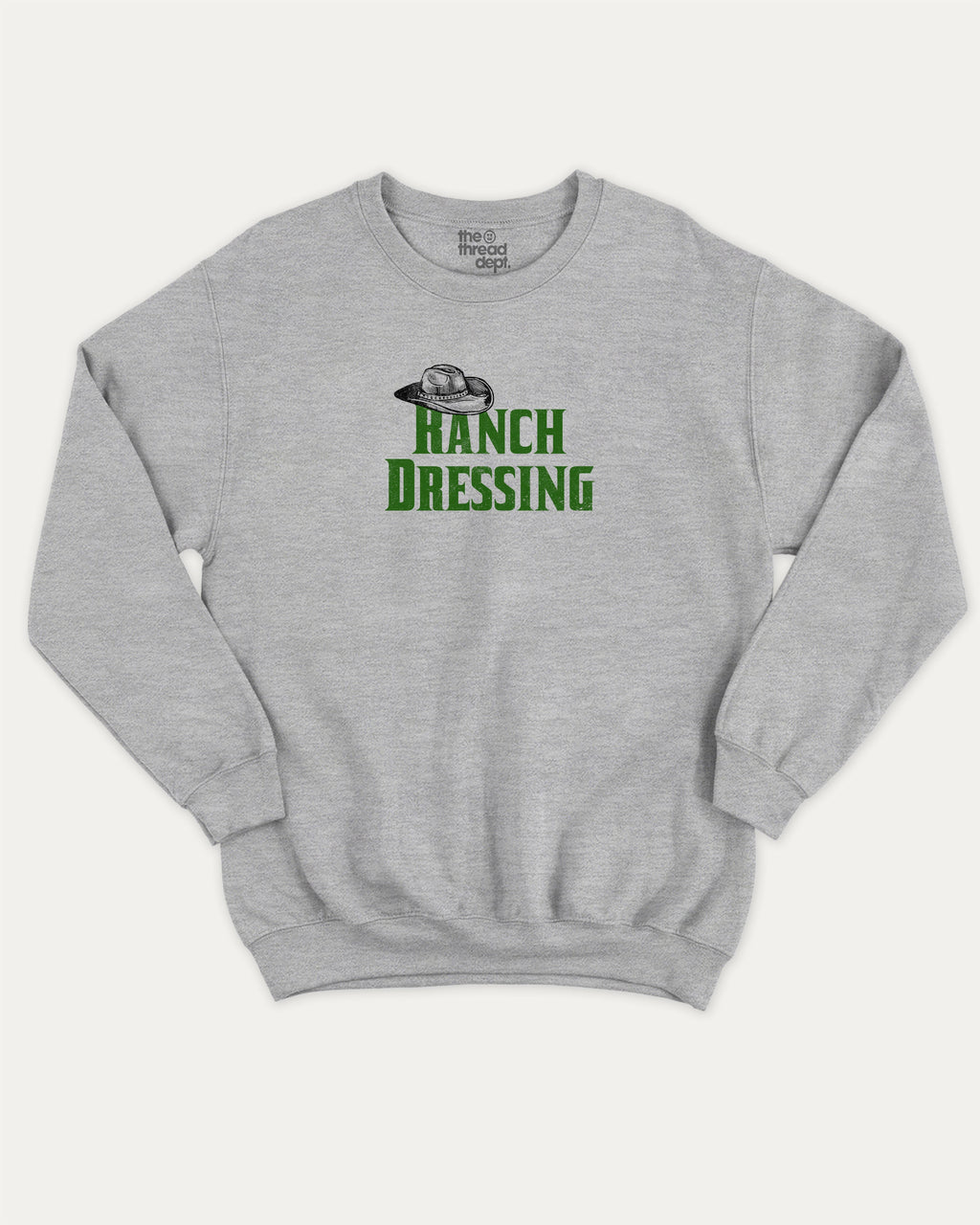 Ranch Dressing graphic sweatshirt with bold and humorous print, Funny Food Graphic T shirt, Food Graphic Tee, warm and cozy graphic for everyday wear. Perfect for adults and gift-giving. Heather Grey pullover.