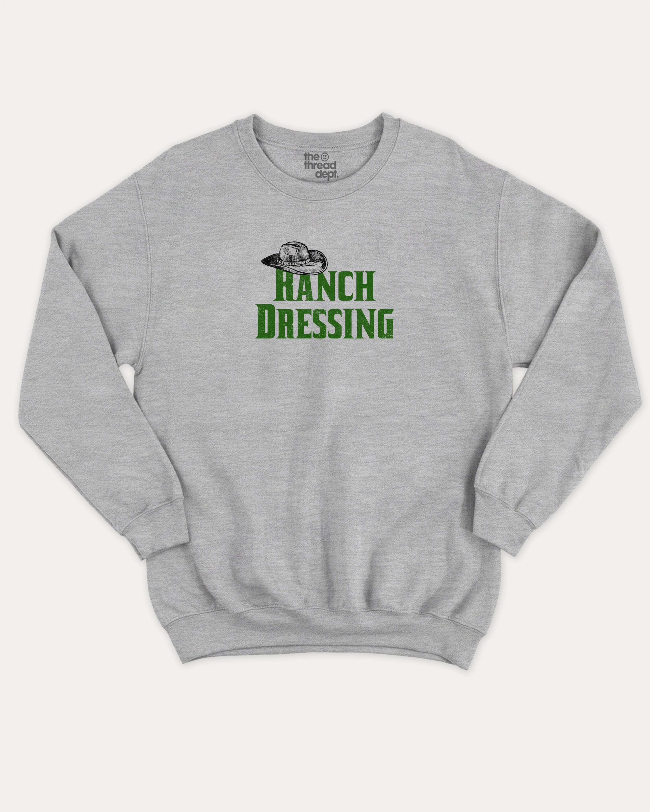 Ranch Dressing graphic sweatshirt with bold and humorous print, Funny Food Graphic T shirt, Food Graphic Tee, warm and cozy graphic for everyday wear. Perfect for adults and gift-giving. Heather Grey pullover.