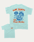 Slurp Society graphic tee with bold and humorous print, Perfect Gift for Ramen Lover, Ramen Graphic T shirt, Vintage Ramen Tee, funny and trendy graphic. Perfect for adults and gift-giving. Celadon shirt.