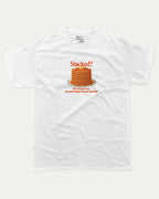 Stacked graphic tee with bold and humorous print, Funny Food Graphic T shirt, Food Graphic Shirt, funny and trendy graphic. Perfect for adults and gift-giving. White shirt.