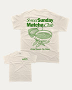Sweet Sunday Matcha Club graphic tee with bold and humorous print, Perfect Gift for Matcha Lover, Matcha Graphic T shirt, funny and trendy graphic. Perfect for adults and gift-giving. Cream shirt.