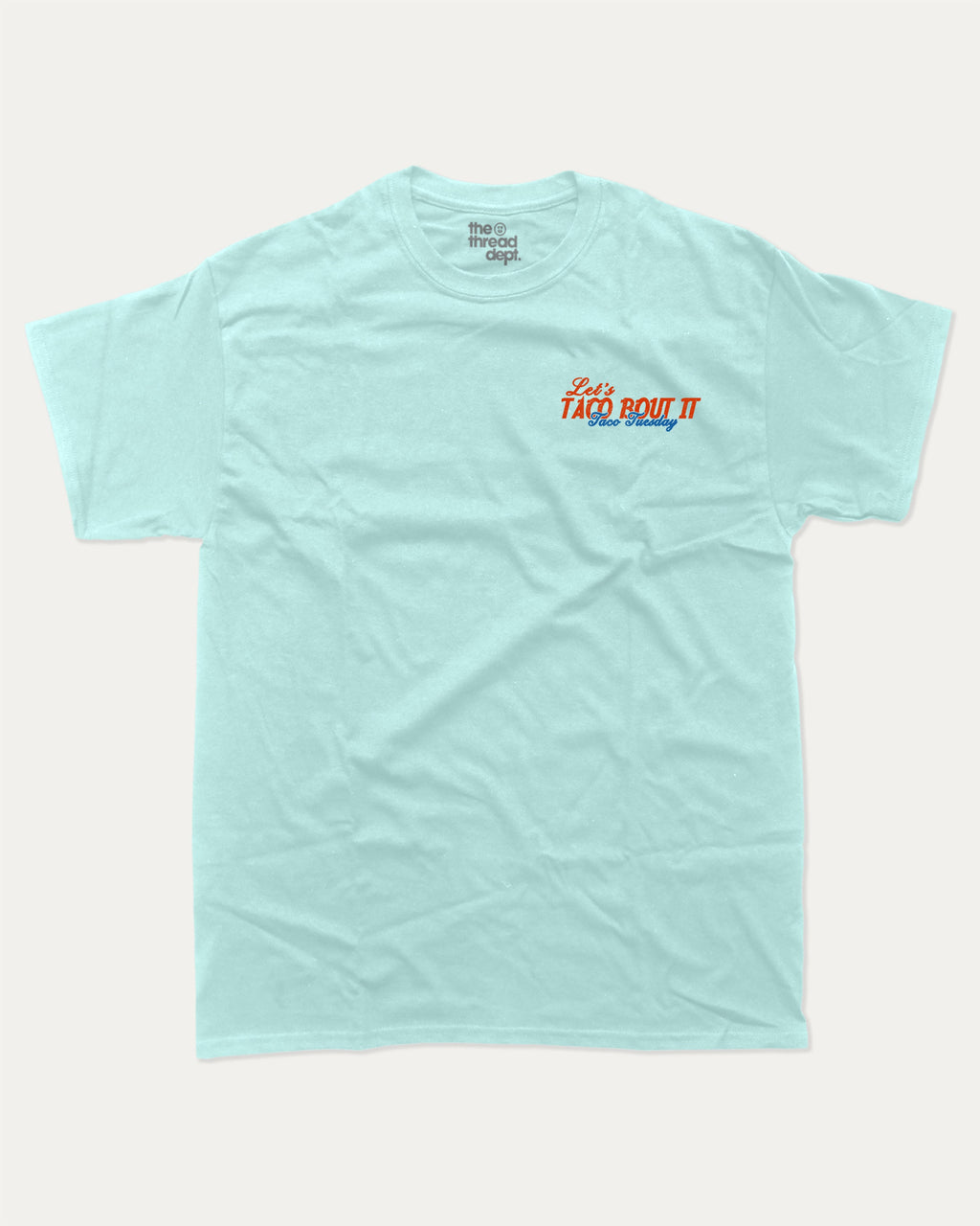 Taco bout it graphic tee with bold and humorous print, Perfect Gift for Taco Lovers, Taco Graphic T shirt, Vintage Taco T shirt, Vintage Taco Back Print T shirt, funny and trendy graphic. Perfect for adults and gift-giving. Celadon shirt.