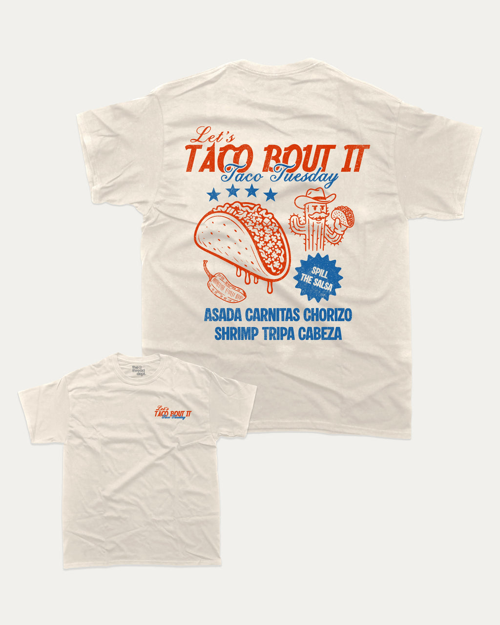 Taco bout it graphic tee with bold and humorous print, Perfect Gift for Taco Lovers, Taco Graphic T shirt, Vintage Taco T shirt, Vintage Taco Back Print T shirt, funny and trendy graphic. Perfect for adults and gift-giving. Cream shirt.