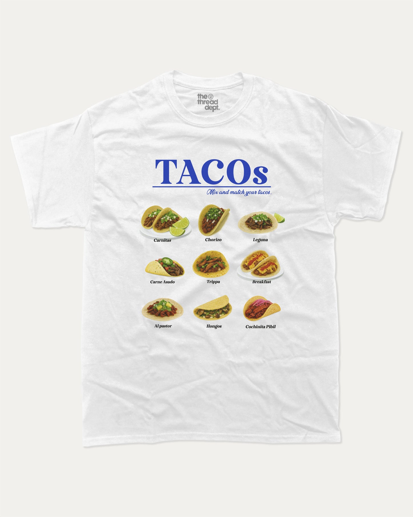 Tacos graphic t-shirt, Food T shirts, Food Apparel, Vintage Foodie Graphic Tees, A must-have funny tee, trending meme shirt, unique gift idea. White.