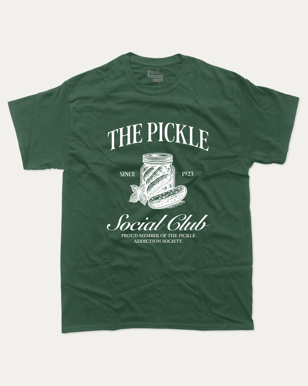The Pickle Social Club graphic t-shirt, Funny pickle graphic t-shirt with playful design  perfect gift idea and casual outfit. Forest.