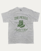 The Pickle Social Club graphic t-shirt, Funny pickle graphic t-shirt with playful design  perfect gift idea and casual outfit. Heather Grey.