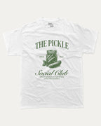 The Pickle Social Club graphic t-shirt, Funny pickle graphic t-shirt with playful design  perfect gift idea and casual outfit. White.