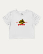 Traditional Pickles graphic crop tee with funny and trendy slogan print, perfect for women_ casual looks or layering. White crop t-shirt.