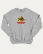 Traditional Pickles graphic sweatshirt with bold and humorous print, warm and cozy graphic for everyday wear. Perfect for adults and gift-giving. Heather Grey pullover.