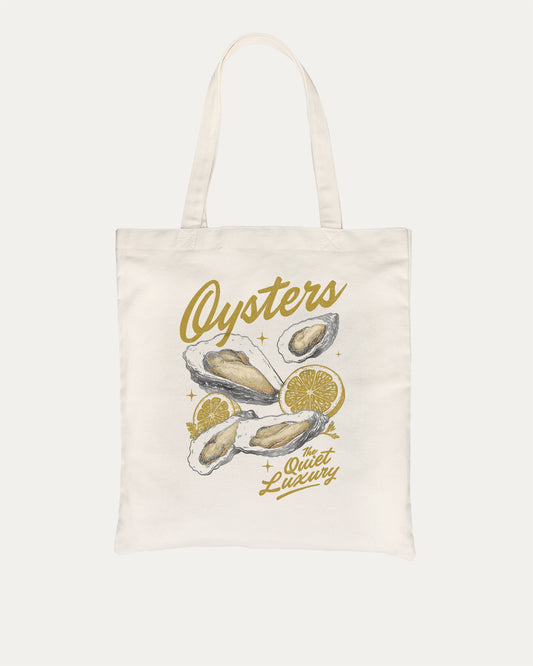 Vintage Oysters The Quiet Luxury cotton canvas tote bag with vintage oysters graphic, perfect for everyday carry. A must-have aesthetic accessory, great for shopping, school, or casual days. Special gifts for friends. Natural bag