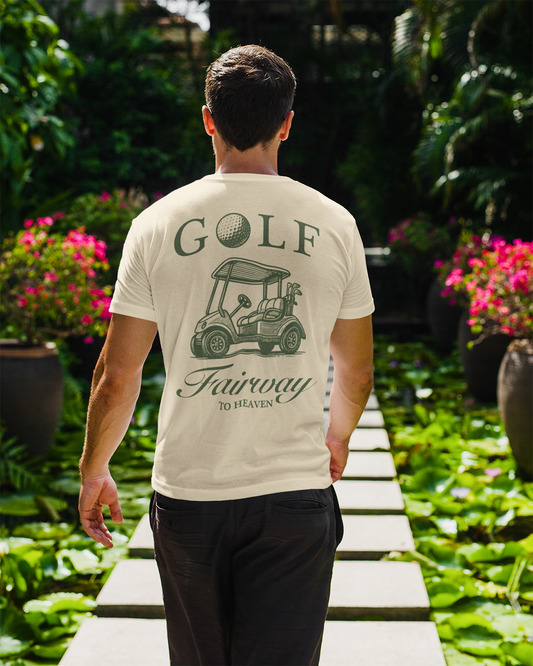 Golf Fairway To Heaven graphic t-shirt, perfect gift for golfer. A must-have funny sports tee, trending meme shirt, unique gift idea. Ash Grey .