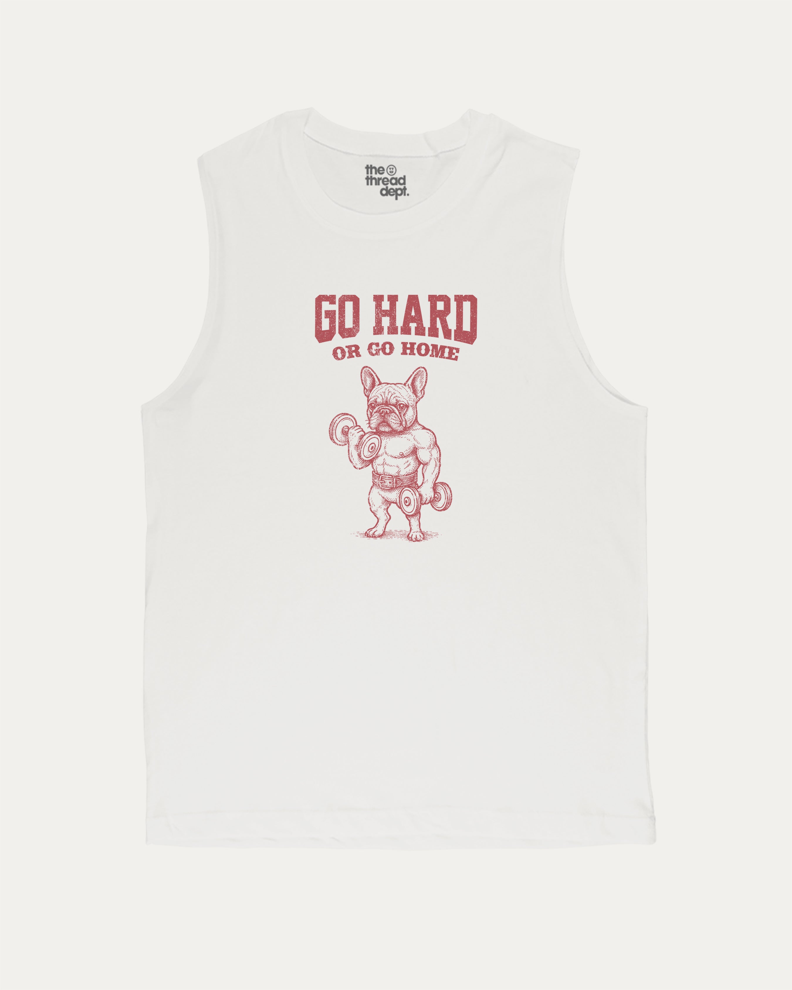 Go Hard or Go Home funny men's muscle tank, perfect for gym and casual wear. Gym Muscle Tank top, Workout Graphic tank top, Funny Animal Graphic Muscle tank top,  strong style for active days. White muscle top