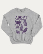 Adopt Black Magic Animals graphic sweatshirt with bold and humorous print, Perfect Gift for Halloween Day, Halloween Day Graphic T shirt,  warm and cozy graphic for everyday wear. Perfect for adults and gift-giving. Heather Grey pullover.
