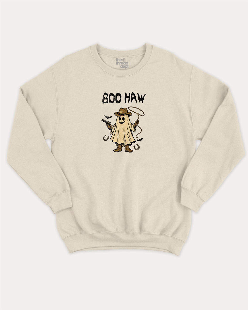 Boo Haw graphic sweatshirt with bold and humorous print, Halloween Graphic T shirt, Spooky T shirt, Perfect Gift for Halloween Day, warm and cozy graphic for everyday wear. Perfect for adults and gift-giving. Natural pullover.
