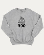 Boo Zombie graphic pullover with bold and humorous print, funny and vintage graphic for everyday wear. Perfect funny Halloween gifts for friends and family. Heather Grey pullover.